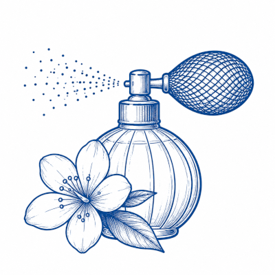 Ilustración de un frasco de perfume con atomizador